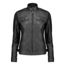Anna Black Slimfit Quilted Leather Jacket