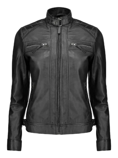 Anna Black Slimfit Quilted Leather Jacket