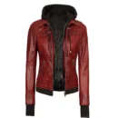 Bethany Red Hooded Leather Jacket