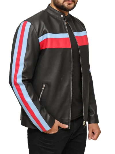 John Blue and Red Striped Leather Jacket