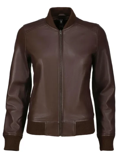 Delilah Brown Bomber Leather Jacket