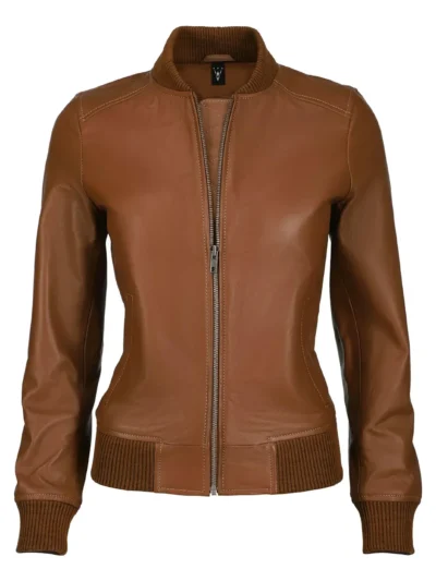 Delilah Brown Bomber Sheepskin Leather Jacket