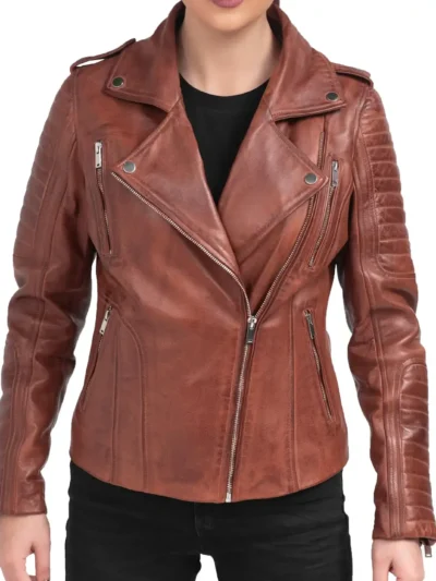 Elizabeth Brown Biker Hooded Leather Jacket