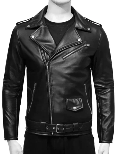 Enoch Sheepskin Black Leather Motorcycle Jacket