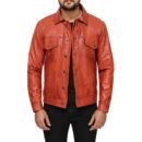 MensBrownTruckerLeatherJacketSheepskin
