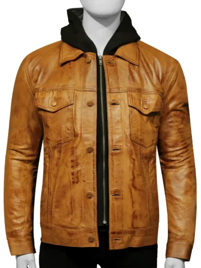 Mens Hooded Leather Jacket
