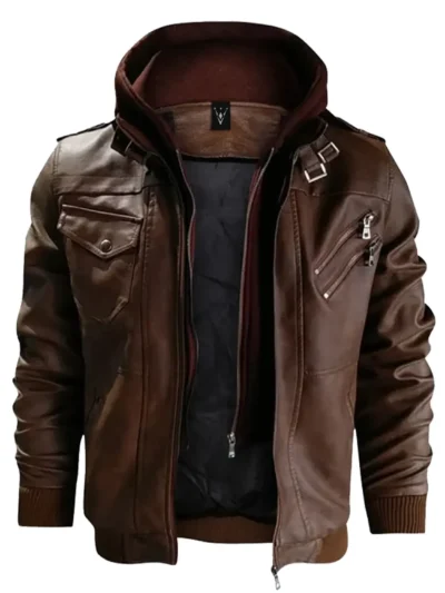 Miguel Brown Hooded Leather Jacket