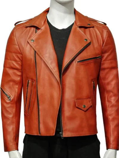 Philip Orange Motorcycle Leather Jacket