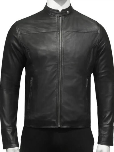 Joshua Slimfit Black Cafe Racer Leather Jacket