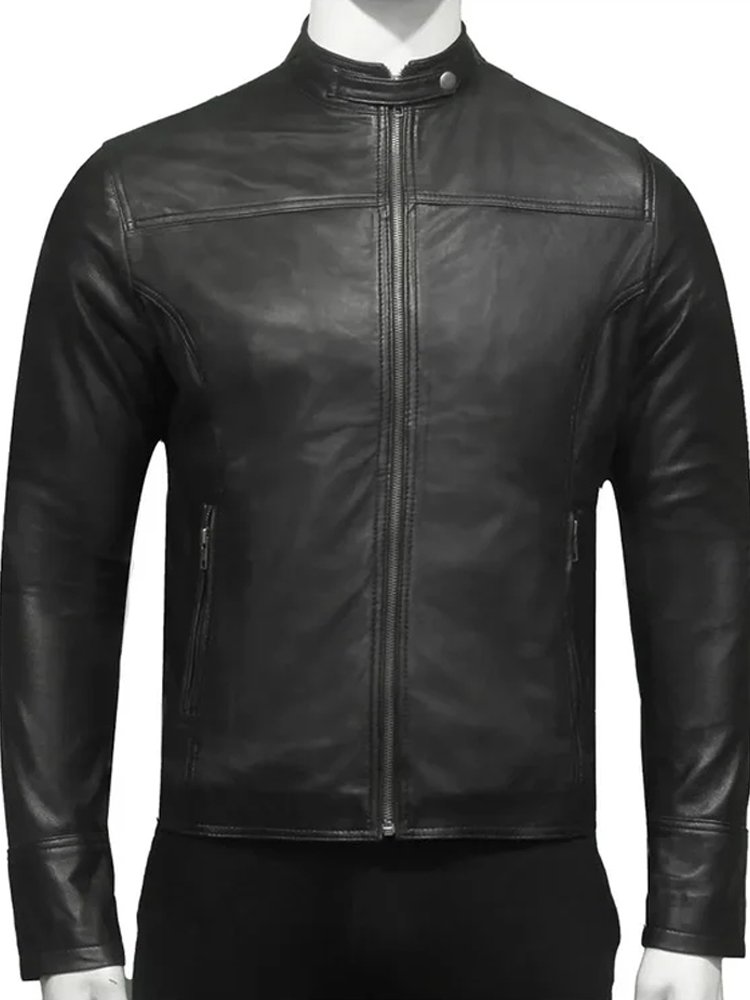 Joshua Slimfit Black Cafe Racer Leather Jacket